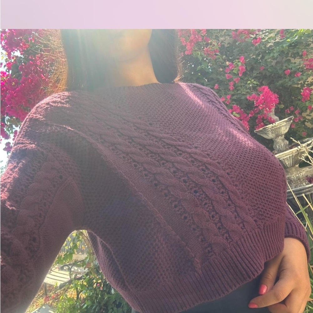 La Hearts Plum Cable Knit Crewneck Sweater